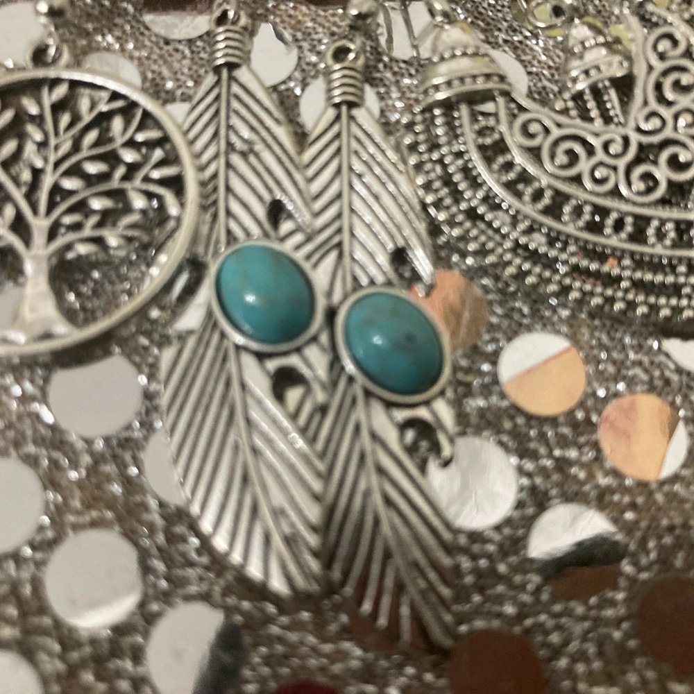 Earring bundle 6 pair boho silver and blue turquoise - Picture 3 of 6